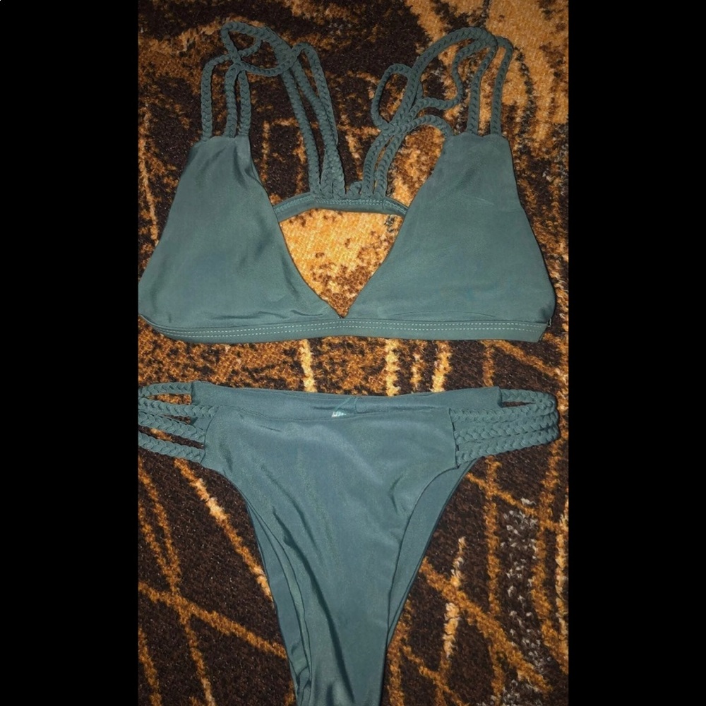 Shein teal strappy bikini set.